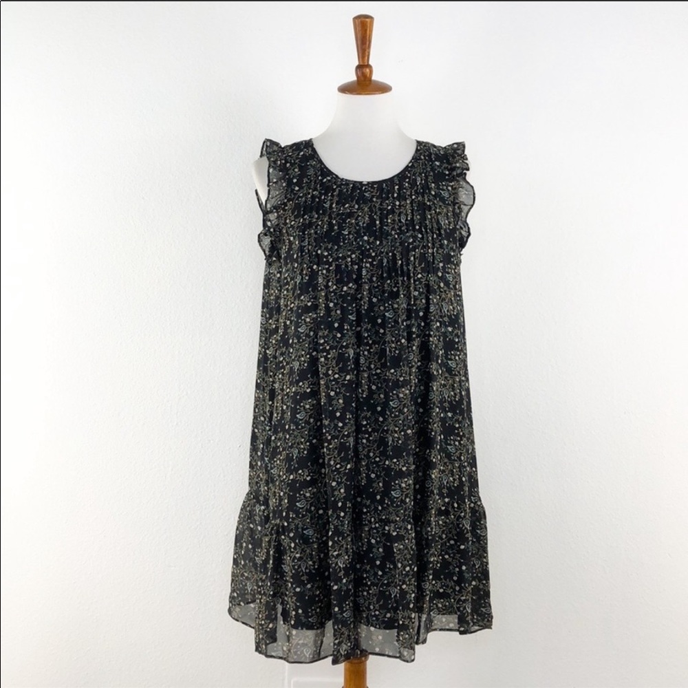 Joie Black Floral Print Silk Shift Style Dress
